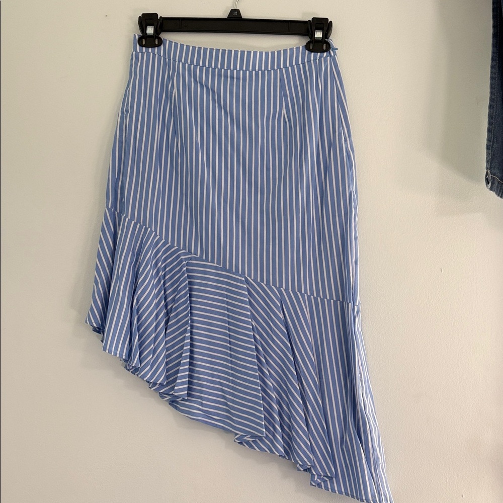 Gianni Bini Asymmetrical Blue and White Striped Skirt